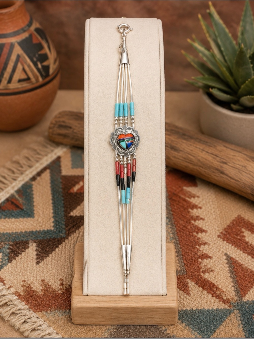 Bracelet Southwestern Liquid Sterling Silver 5-Strand Turquoise Coral Lapis
